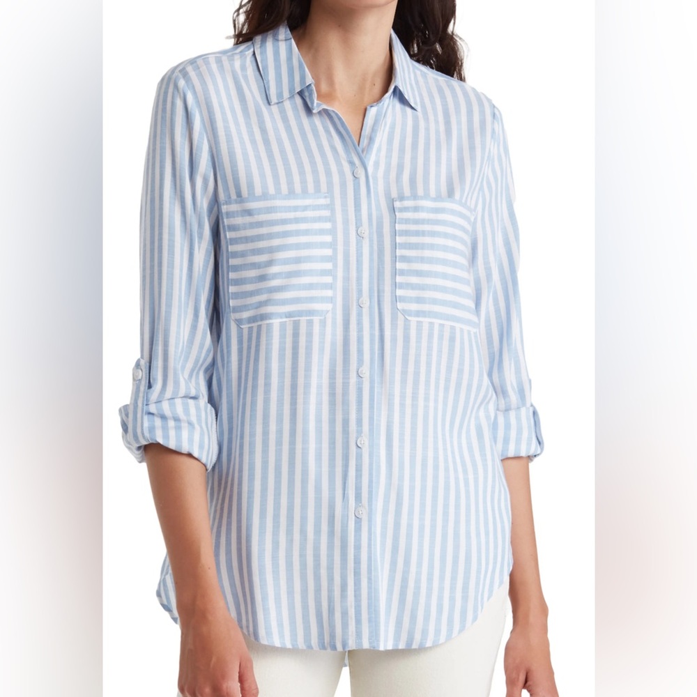 Cada Cabana Blue and White Striped Shirt sz XS